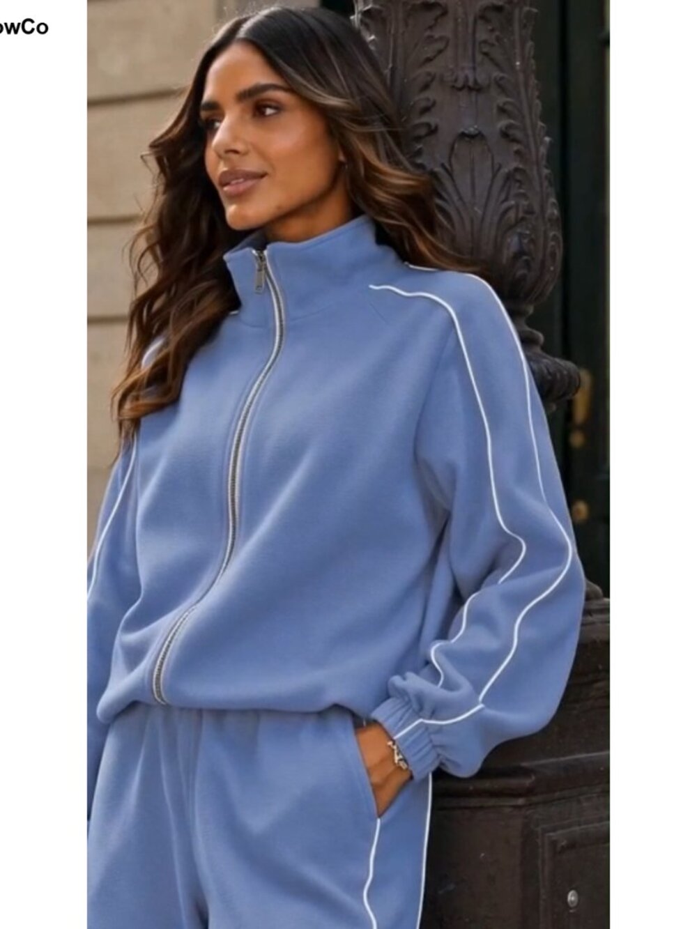 Women's 2 Piece Sweatsuit Zip Up Sweatshirt Wide Leg Pants Loungewear Set - Picture 5 of 5